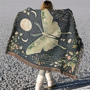 Lunar Moth Under the Moon Throw Blanket / Tapestry NWT!